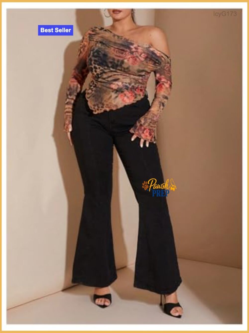 Plus Size Off Shoulder Leopard Print Long Sleeve Tee Ruched Hem - Picture 6 of 6